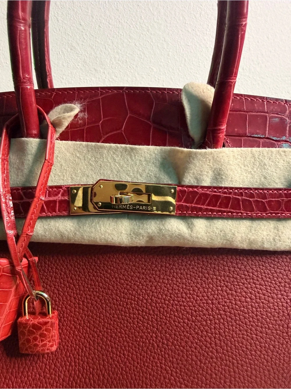 H Birkin 30 rouge red Ferrari cherry genuine Niloticus crocodile touch Togo GHW - Picture 10 of 12